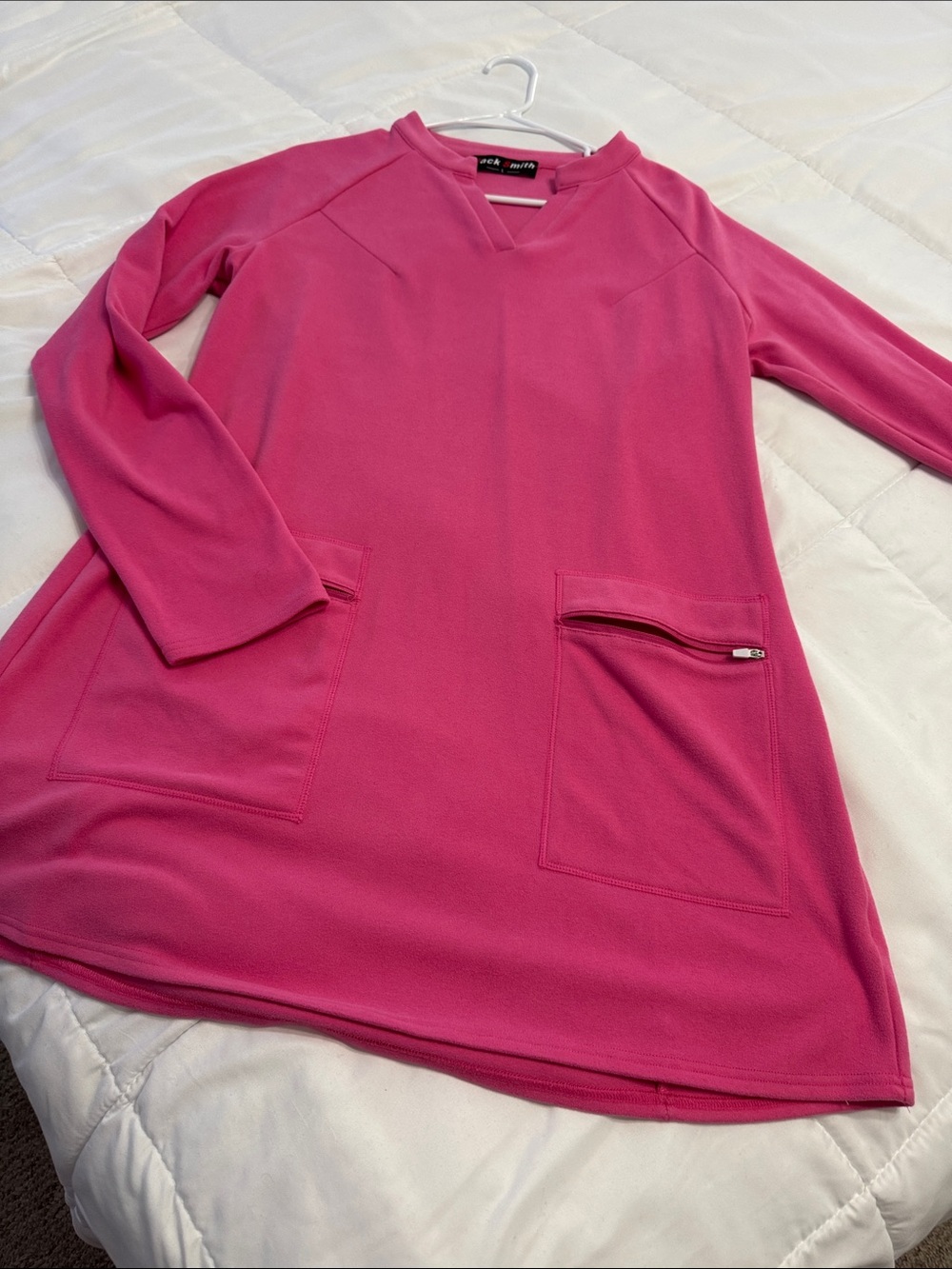 Hot Pink Long Sleeve Pocket Dress